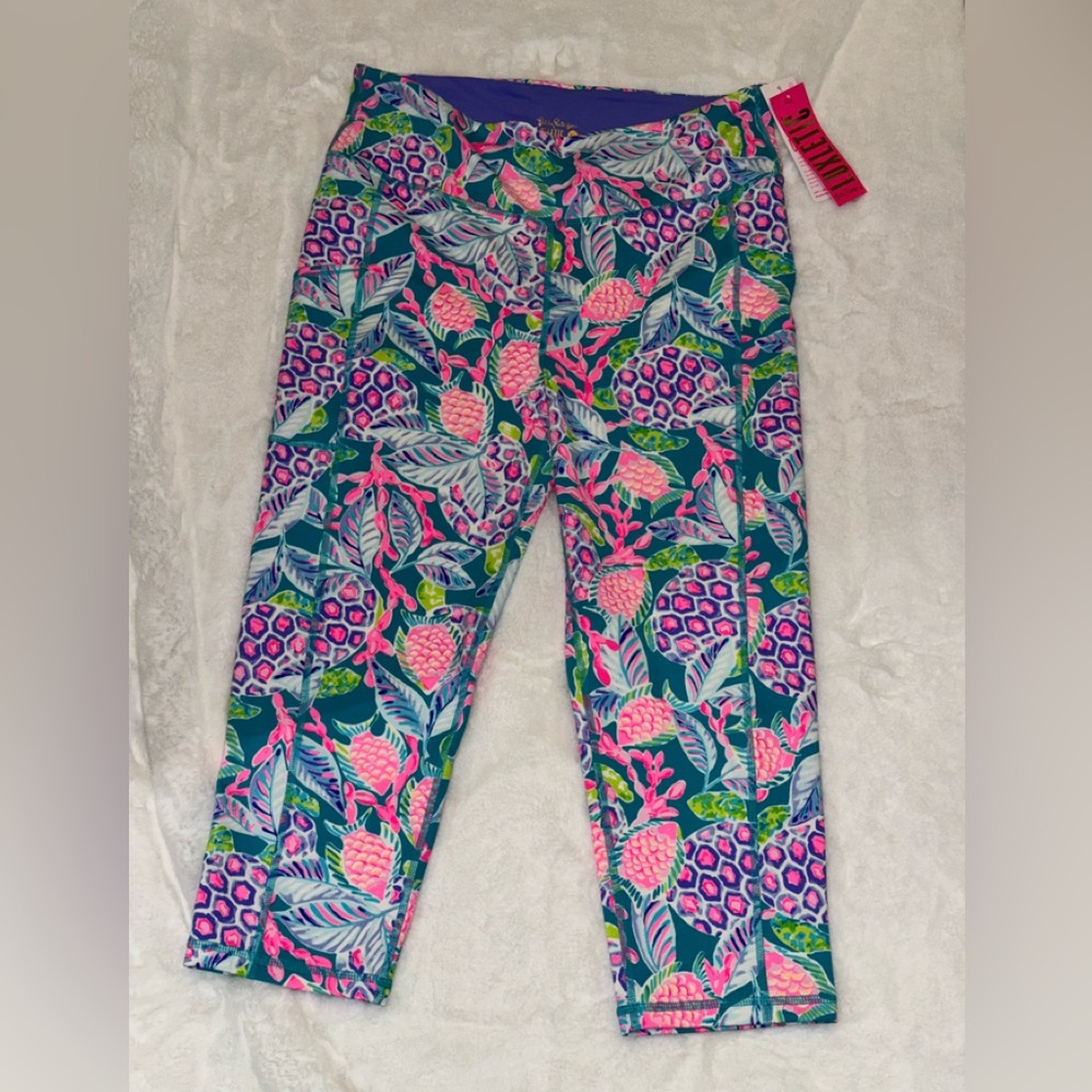 Lilly Pulitzer Weekender Crop Leggings 21” Maldives Green Turtle Wave-Sz XL-BNWT